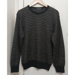 Peruvian connection mens medium 100% baby alpaca brown gray stripe sweater